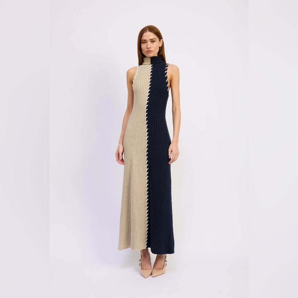 EN SAISON GWENDOLYN MAXI KNIT DRESS Two-Tone Rib Knit Dress Size S NWT - Picture 2 of 8